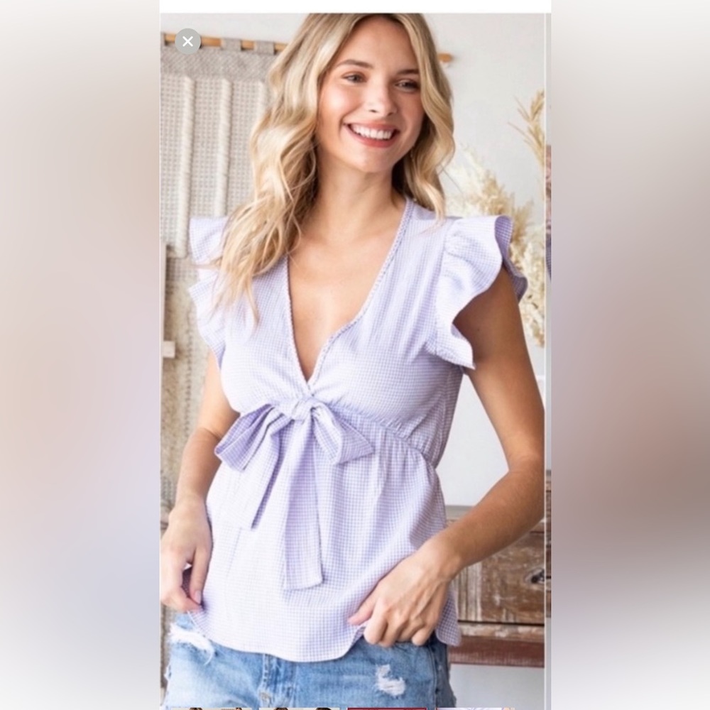 🌸Nwot lavender and white gingham top🌸